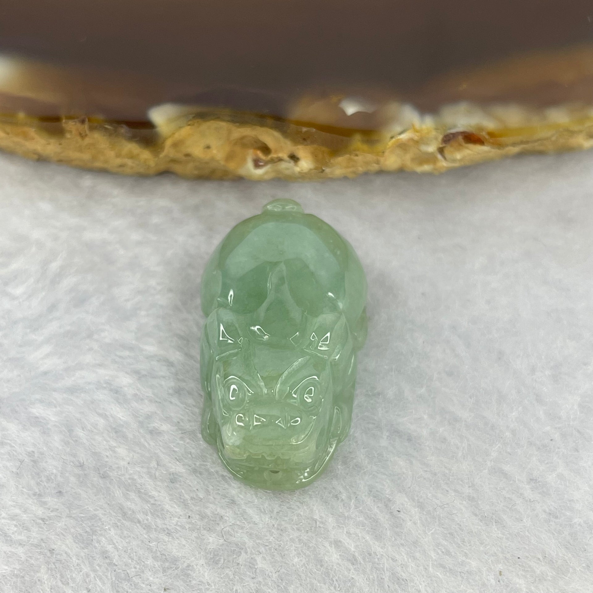Type A Jelly Green Jadeite Pixiu Pendent A货浅绿色翡翠貔貅牌 7.21g 23.8 by 14.6 by 10.3 mm - Huangs Jadeite and Jewelry Pte Ltd