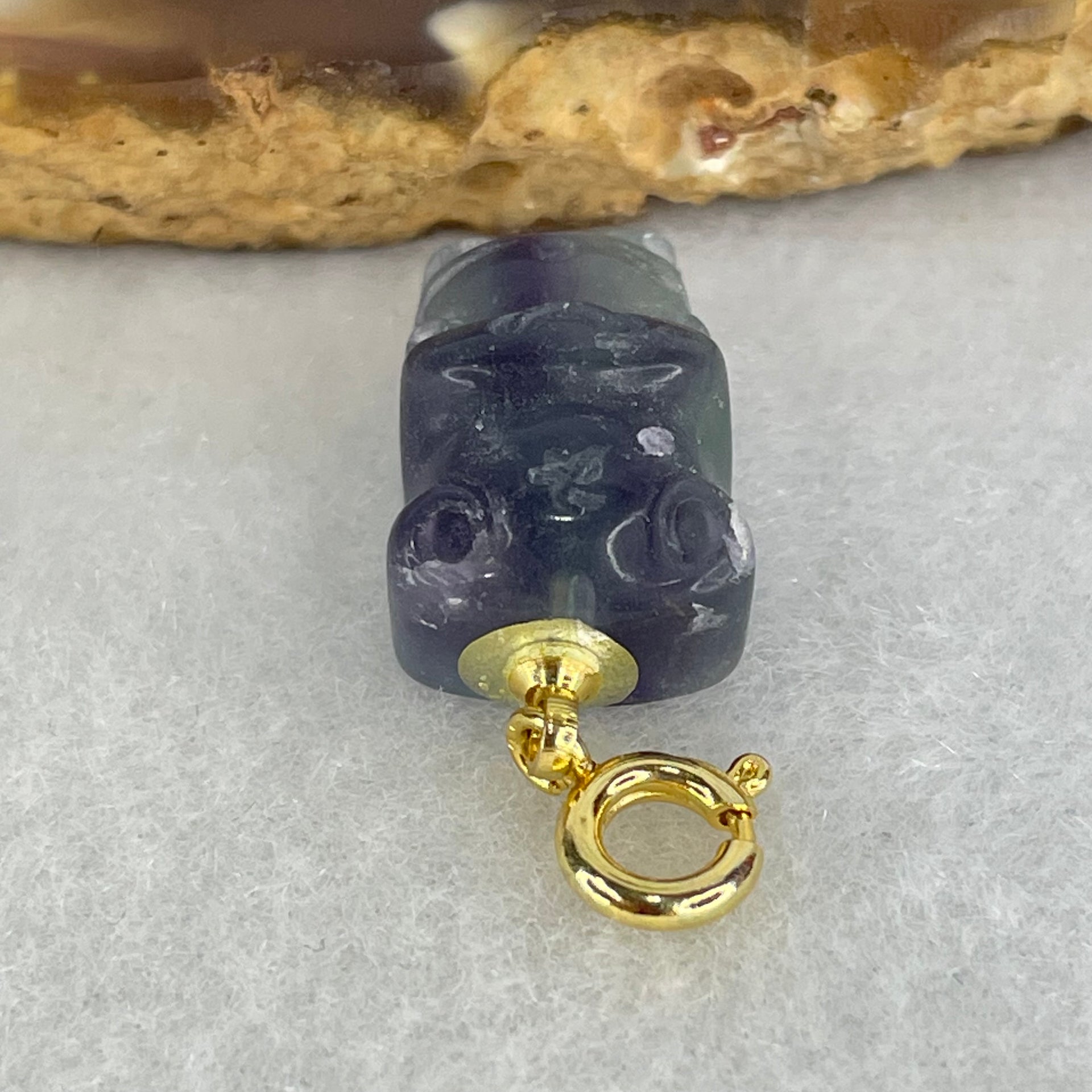 Natural Purple and Green Fluorite Ox Charm Pendant 3.51g 17.2 by 11.0 by 8.6mm - Huangs Jadeite and Jewelry Pte Ltd
