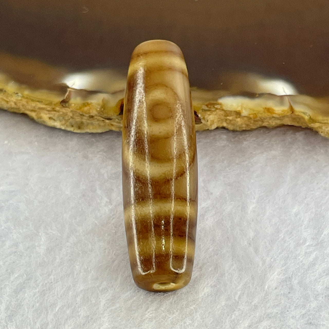 Natural Powerful Tibetan Old Oily Agate 2 Eyes Dzi Bead Heavenly Master (Tian Zhu) 二眼天诛 8.05g 39.4 by 11.5mm - Huangs Jadeite and Jewelry Pte Ltd