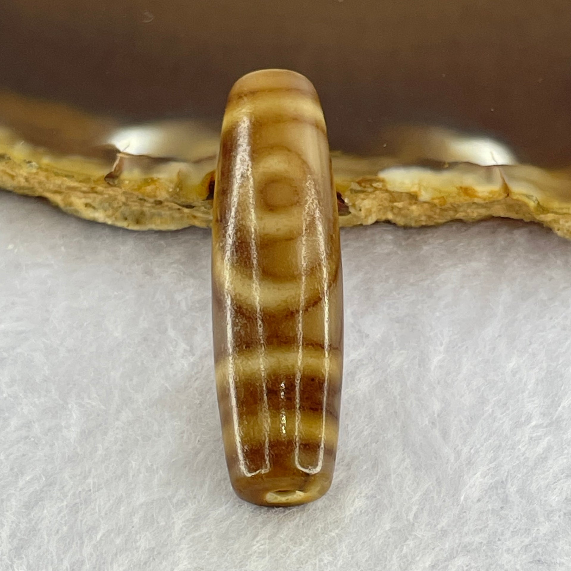 Natural Powerful Tibetan Old Oily Agate 2 Eyes Dzi Bead Heavenly Master (Tian Zhu) 二眼天诛 8.05g 39.4 by 11.5mm - Huangs Jadeite and Jewelry Pte Ltd