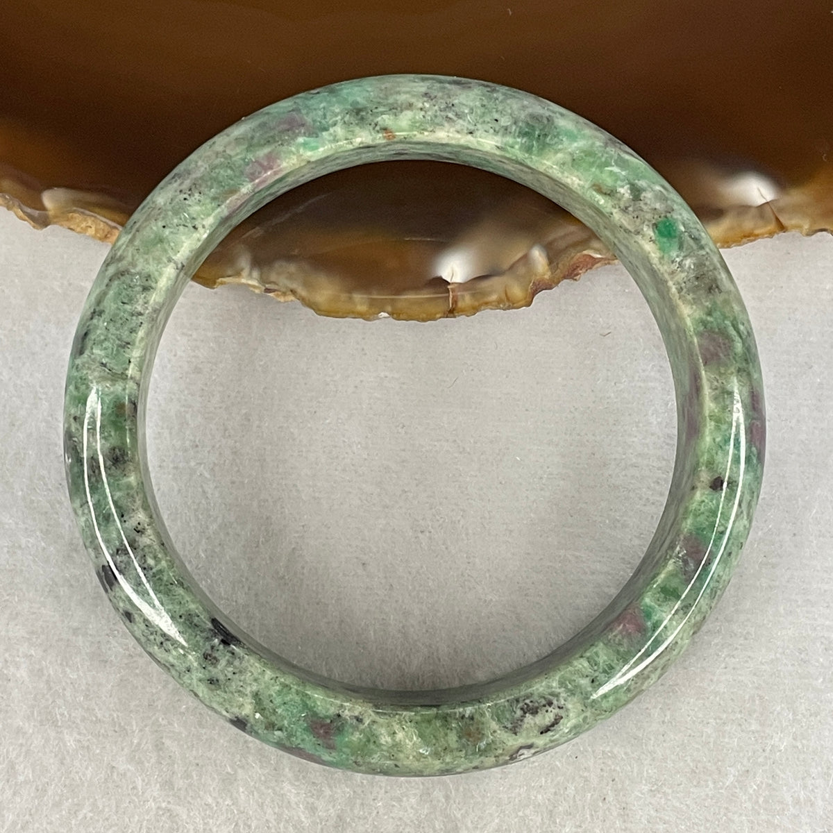 Natural Green & Red-Black Patches Ruby Fuchsite Bangle | (47.08g | 54.2mm Inner Diameter | 12.6x7.9mm | Integration, Emotional Transformation, Courage, Prosperity & Psychic Shield)