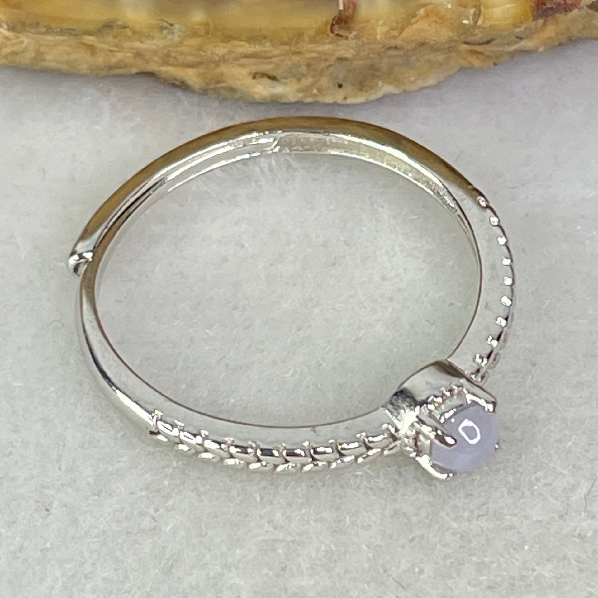 Type A Lavender Cabochon Jadeite in S925 Sliver Ring (Adjustable Size) 1.15g 3.0 by 2.0mm - Huangs Jadeite and Jewelry Pte Ltd