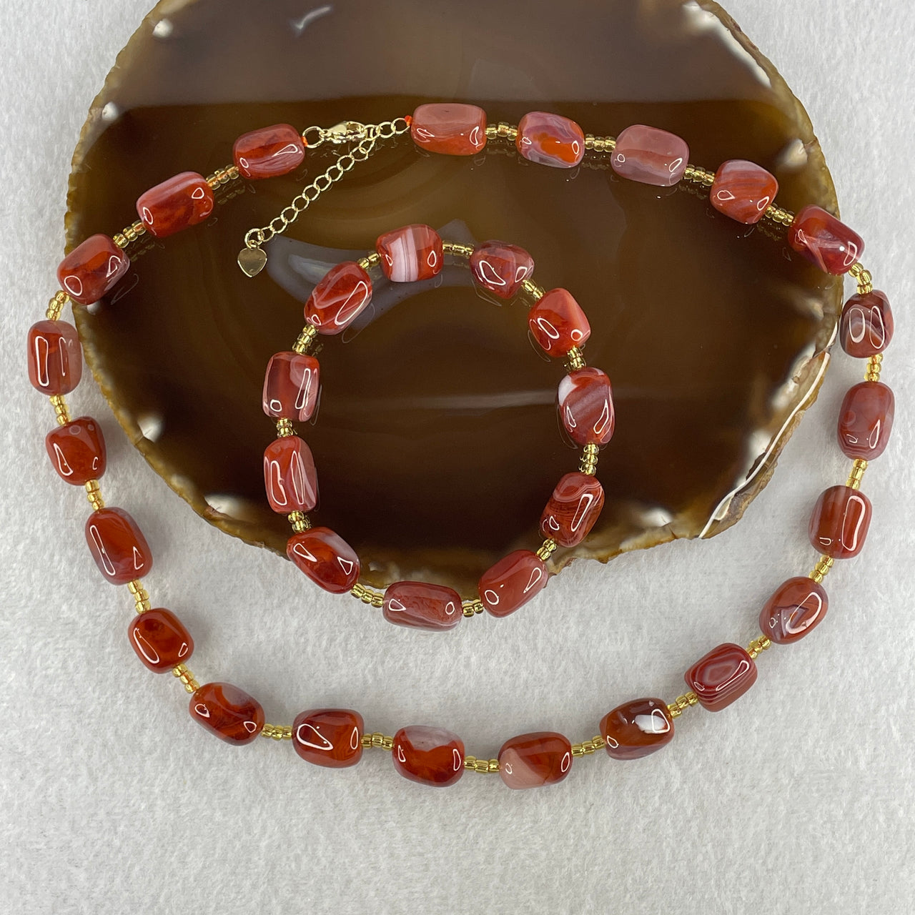 Certified Natural Red Agate Lulutong with Charm Bracelet 10.8mm 11Beads 17cm Necklace 10.8mm 22Beads 42cm Set Total Weight 86.10g