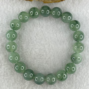 Tye A Natural Jelly Semi Icy Green with Dark Green Piao Hua Jadeite Beads Bracelet 28.75g 14.5cm 9.6mm 19 Beads - Huangs Jadeite and Jewelry Pte Ltd
