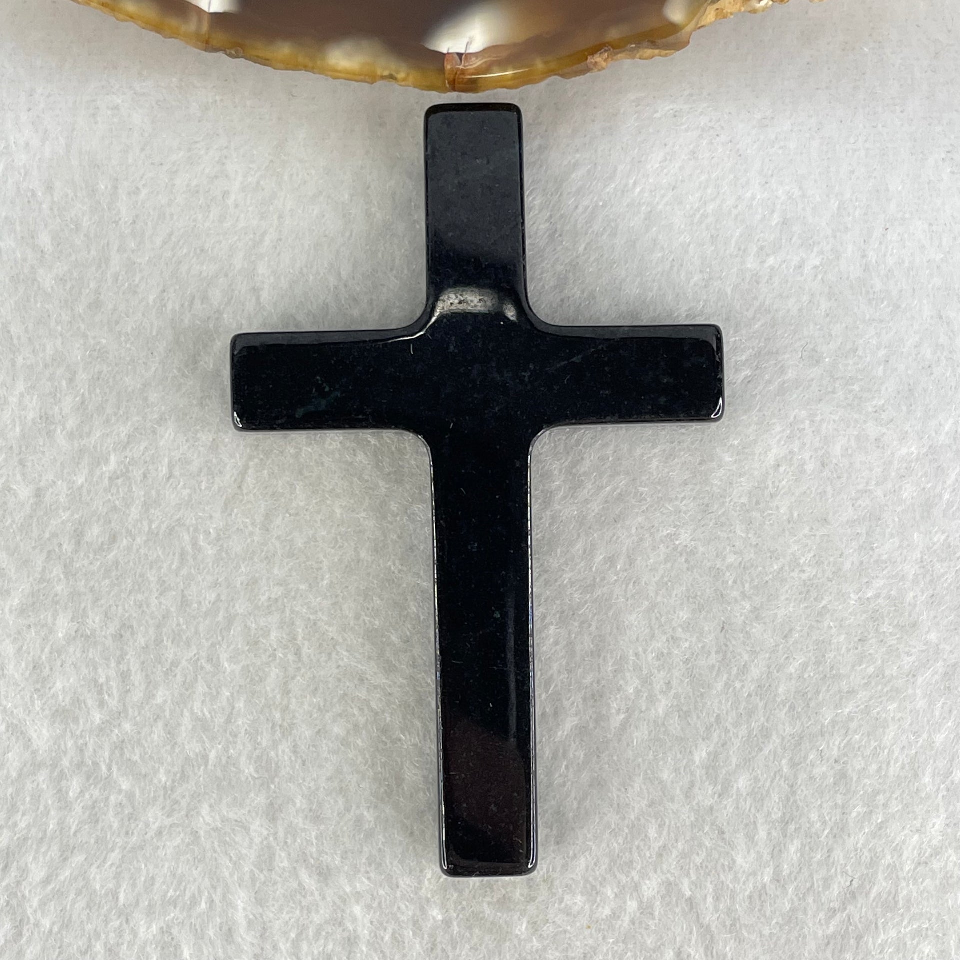 Type A Opaque Black Jadeite Cross Pendant 19.85g 64.8 by 41.5 by 6.9mm - Huangs Jadeite and Jewelry Pte Ltd