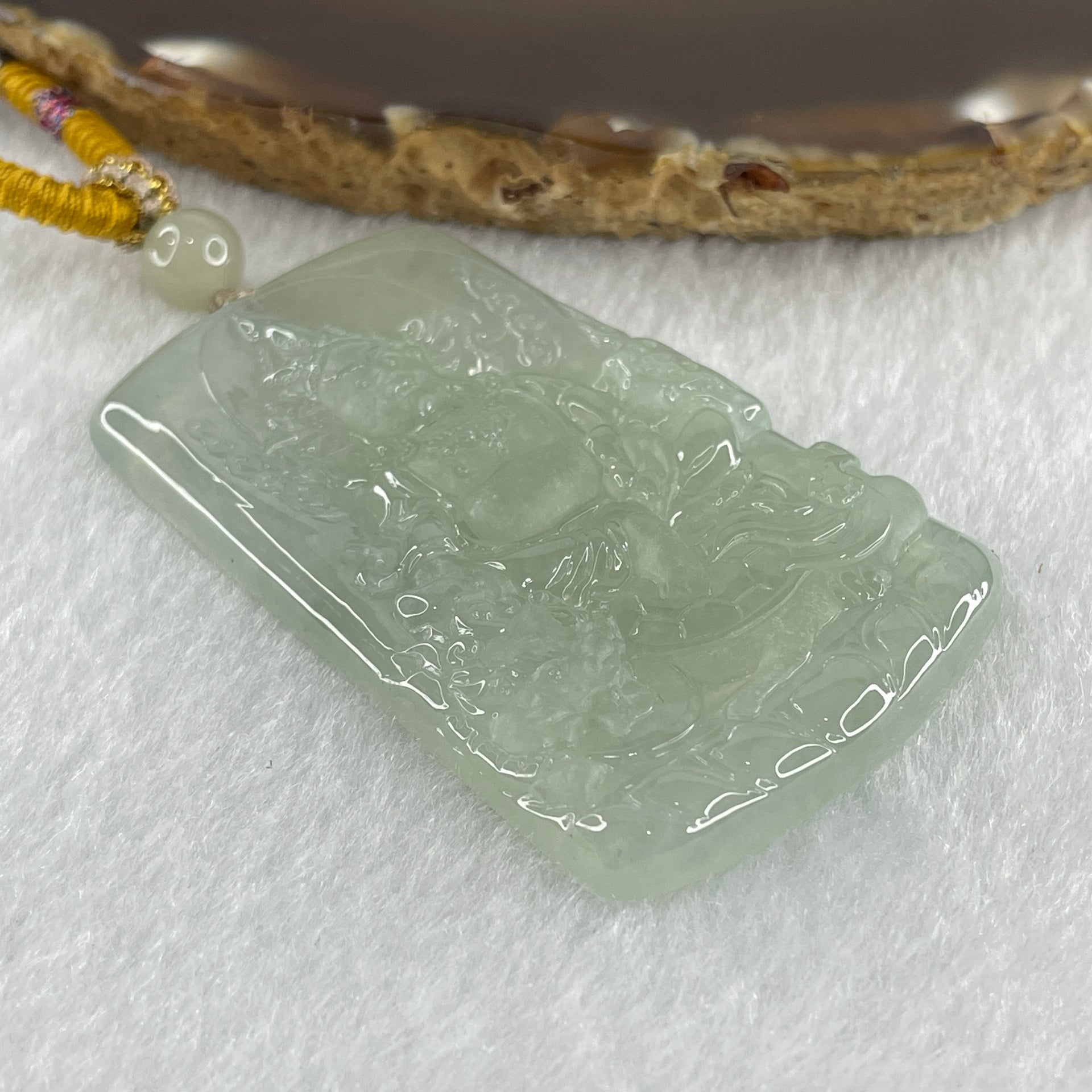 Type A Icy Light Green Jadeite Jambhala Pendant 33.06g 58.4 by 36.6 by 6.0mm - Huangs Jadeite and Jewelry Pte Ltd