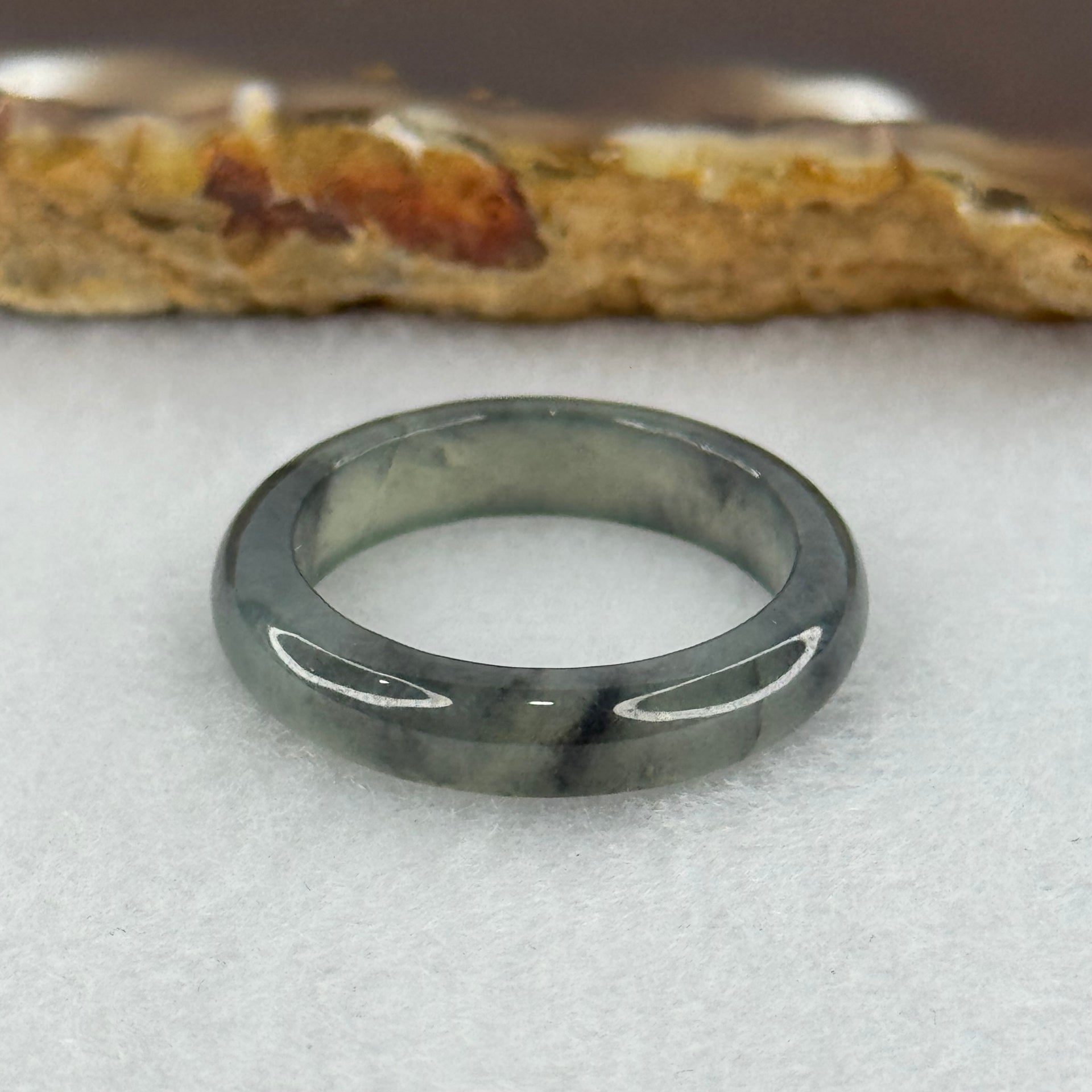 Type A Icy Wuji Grey Black Jadeite Ring 2.63g 5.1 by 3.1mm US8 HK17.5 (Very Slight Fine Internal Lines) - Huangs Jadeite and Jewelry Pte Ltd