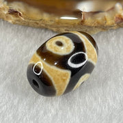 Natural Powerful Tibetan Old Oily Dark Brown With White Agate 3 Eyes Dzi Bead Heavenly Master (Tian Zhu) 三眼天诛 5.26g 19.3 by 13.8mm - Huangs Jadeite and Jewelry Pte Ltd