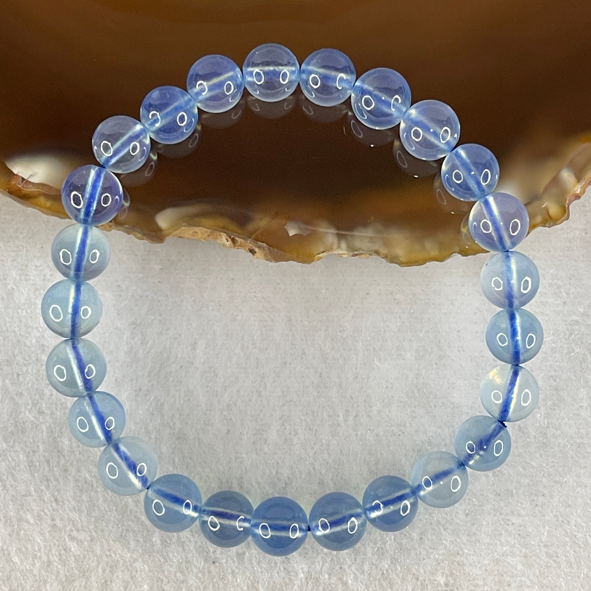 Certified Good Grade Natural Aquamarine Beads Bracelet | 14.5cm with 25 Beads 7.3mm (12.14g | Ocean Blue Translucency | Throat & Third Eye Chakra Harmony, Tranquil Communication & Serene Wealth Shield)