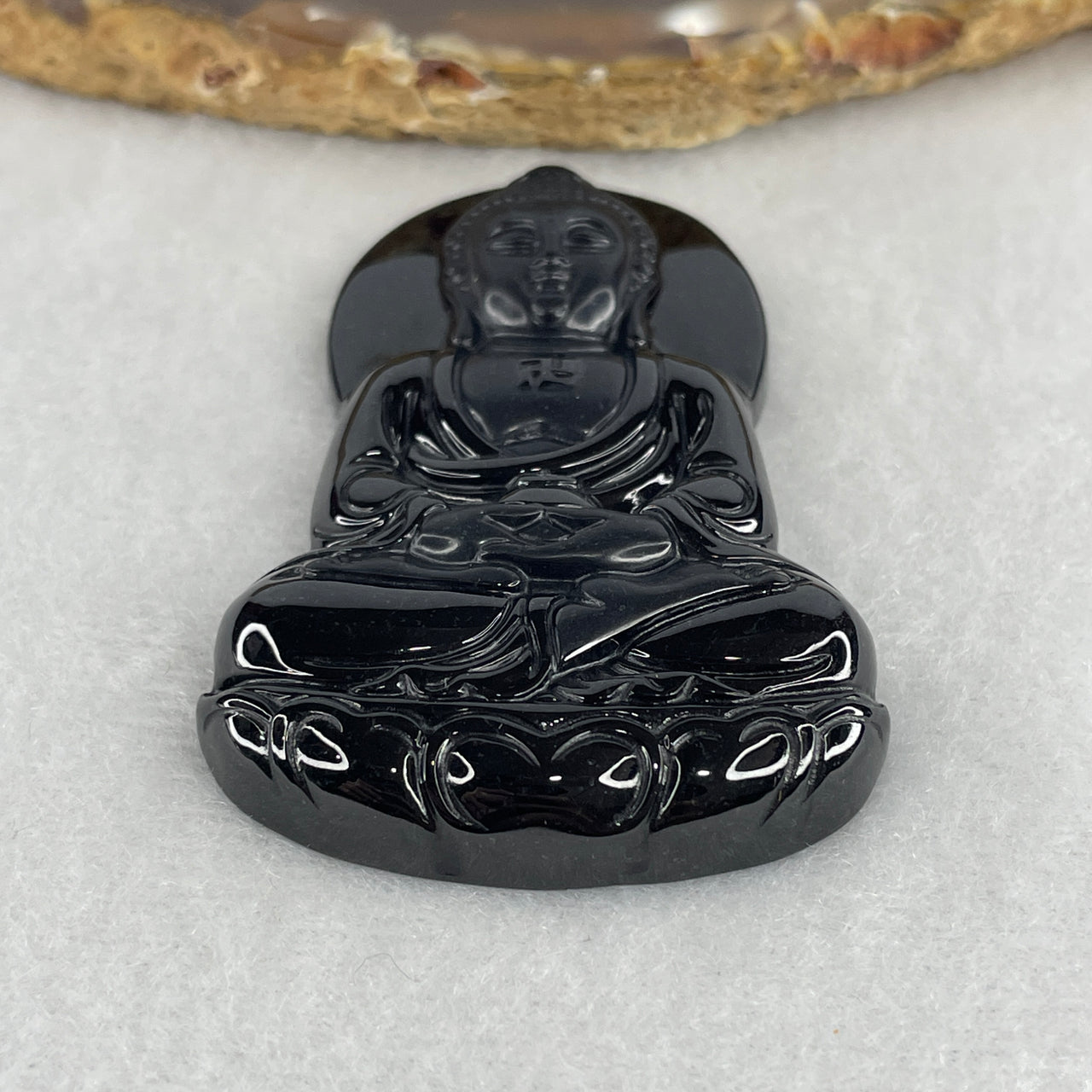 Certified Type A Opaque Black Omphacite Jadeite Amitabha Buddha Pendant | Infinite Light & Longevity Amulet (31.12g | 60.0 x 39.2 x 8.2mm)