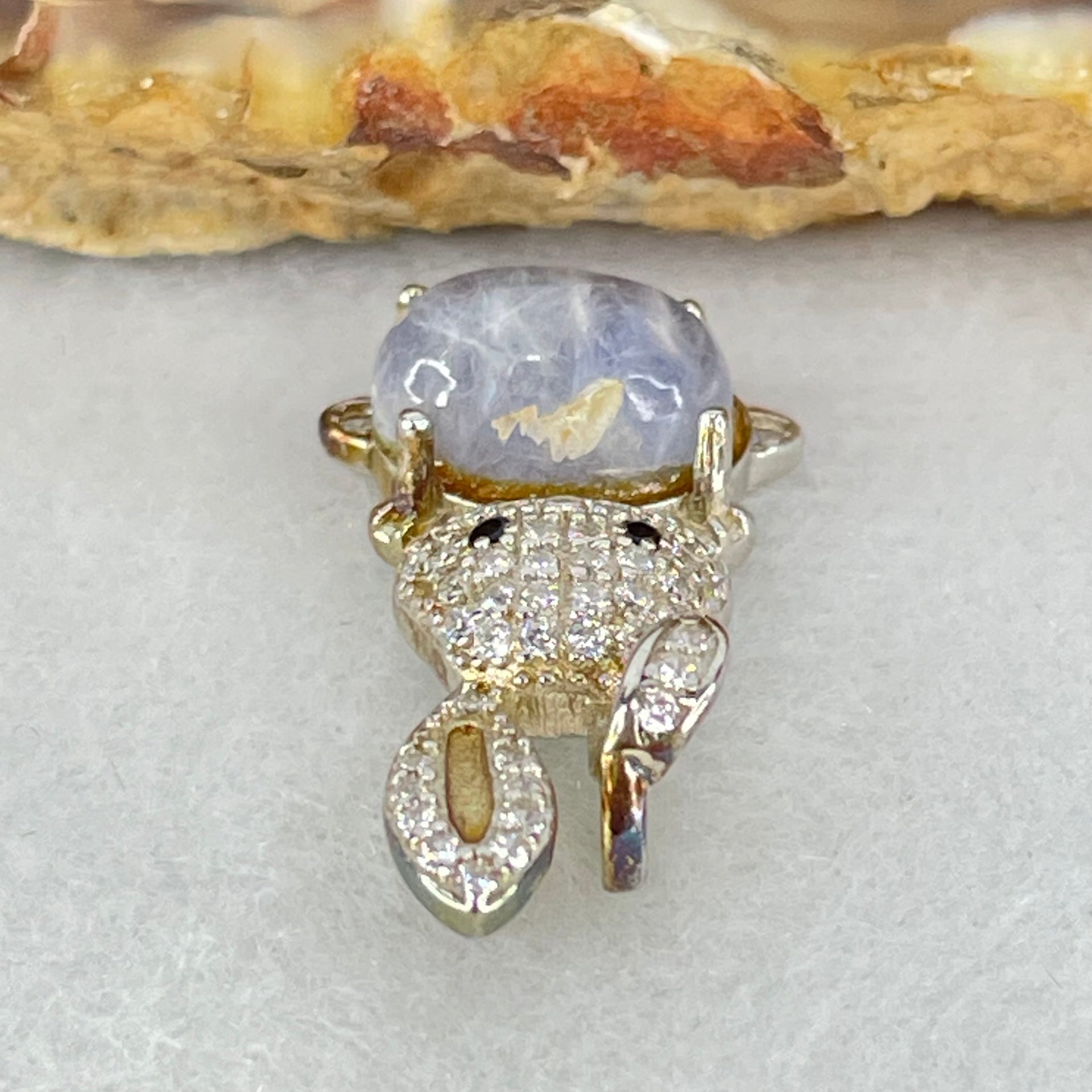 Rare Natural Blue Dumortierite Rutilated Quartz in S925 Sliver Rabbit Pendant 2.35g 9.5 by 6.2 by 4.0mm - Huangs Jadeite and Jewelry Pte Ltd