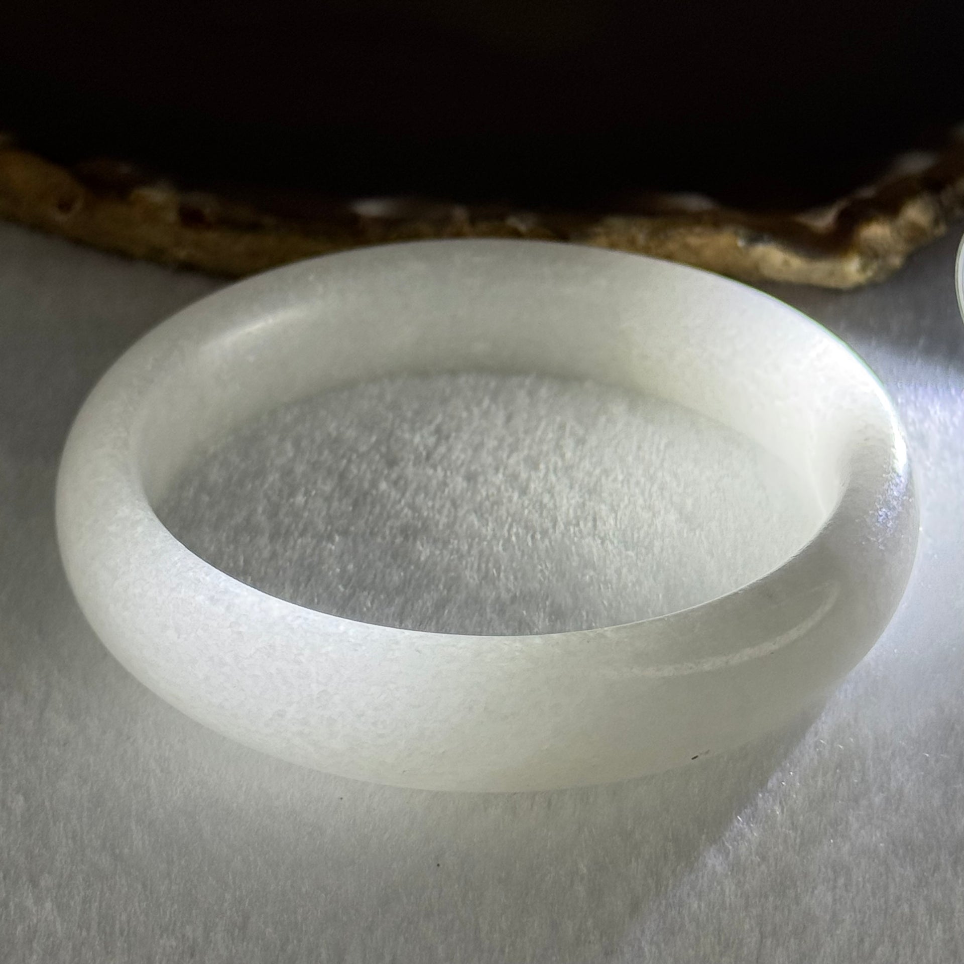 Natural White Jade Crystal Bangle 52.73g Internal Diameter 60.3mm 14.2 by 8.4mm - Huangs Jadeite and Jewelry Pte Ltd