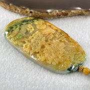 Grandmaster Type A Yellowish Brown with Green and Lavender Patches Jadeite Shan Shui with Double Benefactor 禅悟 Pendant 98.00g 81.3 by 47.3 by 10.5mm - Huangs Jadeite and Jewelry Pte Ltd