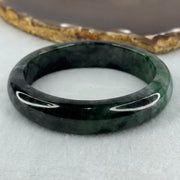 Type A Dark Green with Black and Emerald Green Piao Hua Jadeite Bangle Internal Diameter 55.7mm 57.67g 13.8 by 8.2mm (Very Slight External Rough) - Huangs Jadeite and Jewelry Pte Ltd