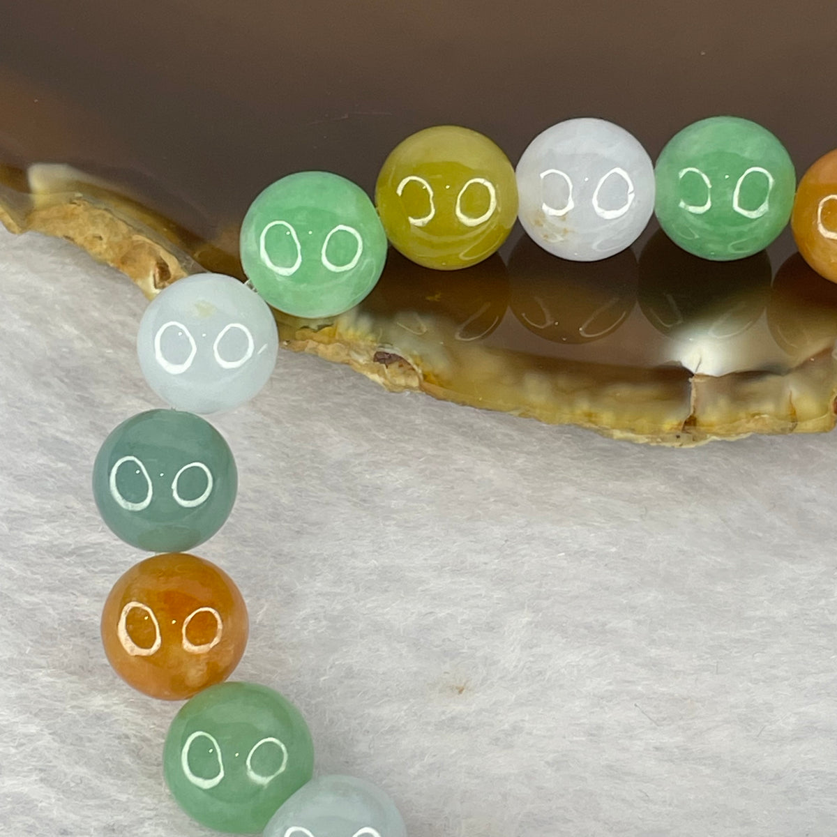 High Grade Type A Multi Color Jadeite Bracelet 21 Beads 22.45g 8.6mm - Huangs Jadeite and Jewelry Pte Ltd