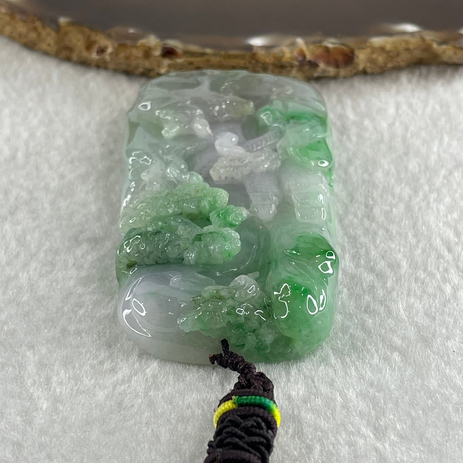 Type A Jelly Lavender and Spicy Green Piao Hua Jadeite Shan Shui and Benefactor 87.19g 79.4 by 40.7 by 11.7mm - Huangs Jadeite and Jewelry Pte Ltd