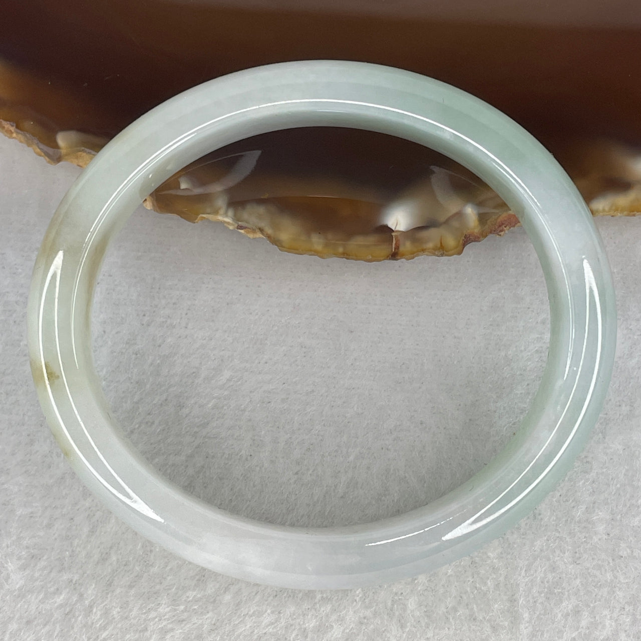 Natural Type A Jelly Multicolor Jadeite Oval Bangle | 55.0mm Light Blueish Green & Light Lavender with Brown Patches | Premium Translucent "Fei Cui" Gui Fei Wrist Heirloom 45.20g 12.8x7.7mm (Very Very Slight Internal Line)