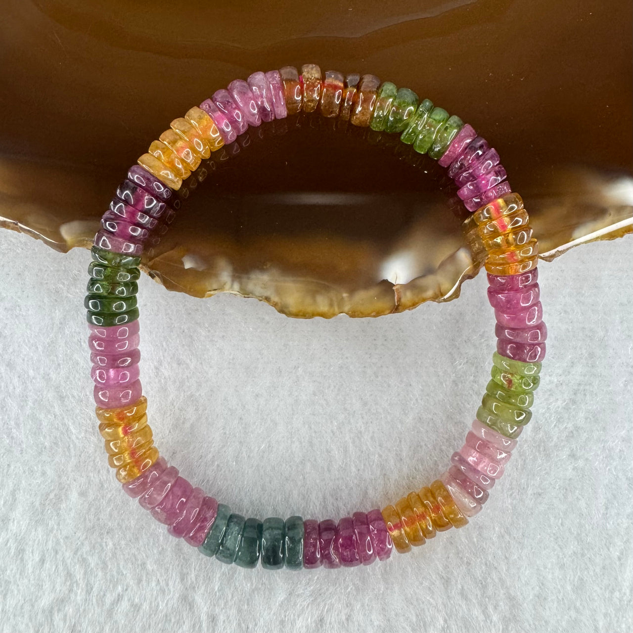Good Grade Natural Rainbow Tourmaline Donut Beads Bracelet | 6.2mm Multi-Color Abacus Harmony Amulet (13.70g | 15cm Wrist Fit | 85 Beads)