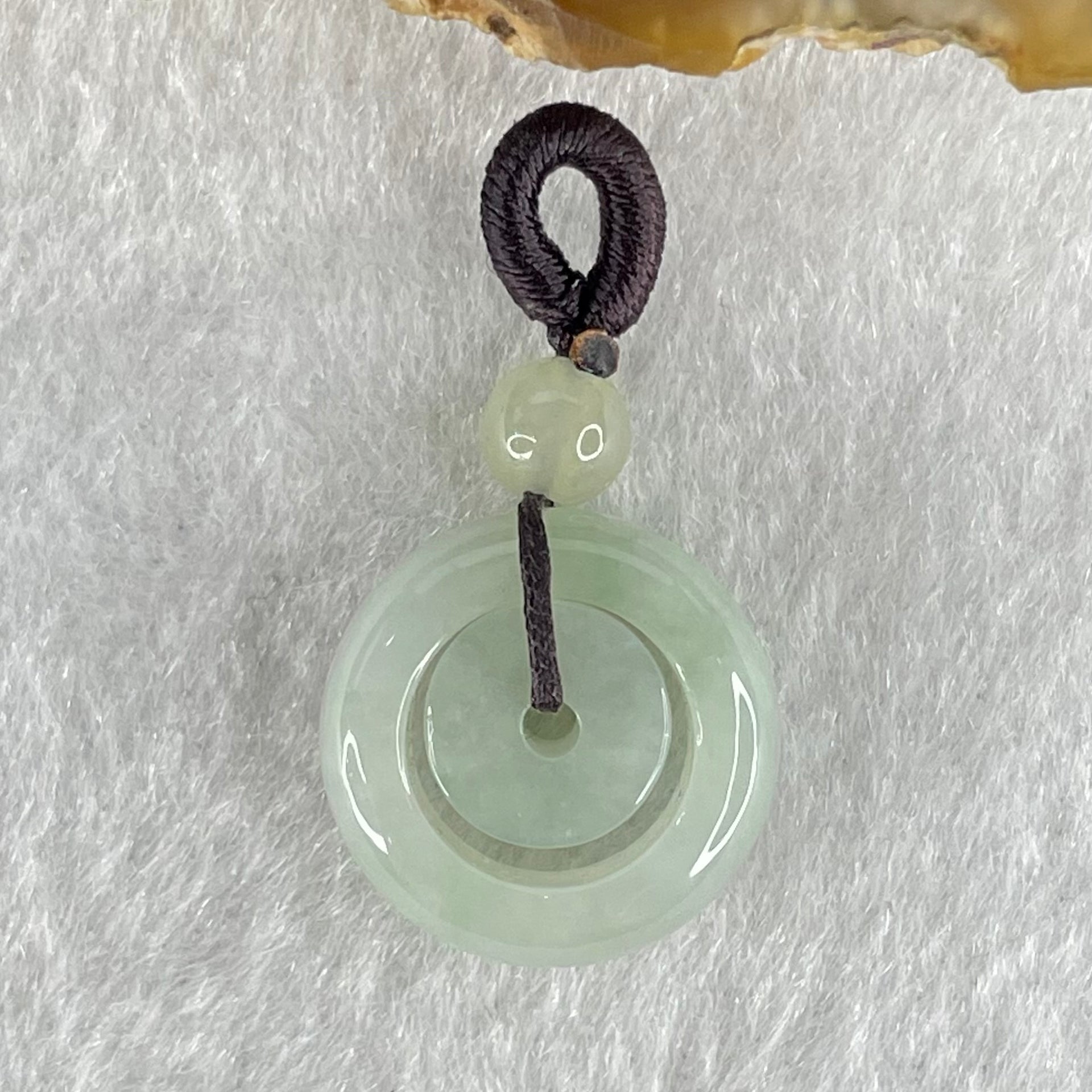 Type A Sky Blue With Green Spots Jadeite Double Ping An Kou Donut Pendant 3.63g 16.3 by 6.9mm - Huangs Jadeite and Jewelry Pte Ltd