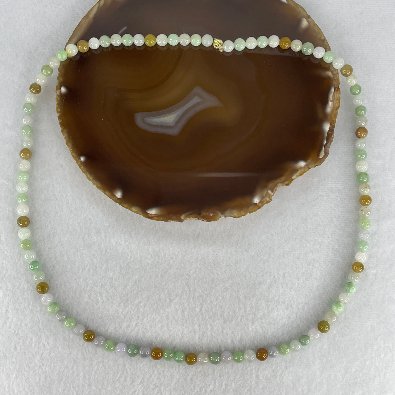 Natural Type A Multi-Color Green, Lavender & Brownish Jadeite Beads Necklace | Untreated Fei Cui Gemstone Strand (48.32g | 6.8mm Beads | 98 Beads | 62cm Length)