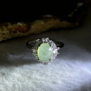 Type A Semi Icy Light Green Jadeite with Crystals in S925 Sliver Ring (Adjustable Size) 2.86g 9.3 by 7.4 by 5.0mm - Huangs Jadeite and Jewelry Pte Ltd