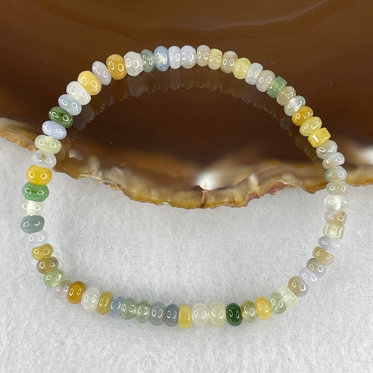Natural Type A Multicolor Jadeite Bracelet | 15cm Small 4.8mm Donut Shape Ping An Kou Safe Journey Micro-Bead Strand (6.81g, 64 Pcs)