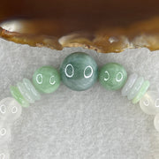 Natural Type A Green Jadeite with White Agate Beads and Donut Bracelet 22.26g 15cm 13.3mm 1Bead - 9.7mm 2 Beads - 8.3mm 17Beads - Huangs Jadeite and Jewelry Pte Ltd