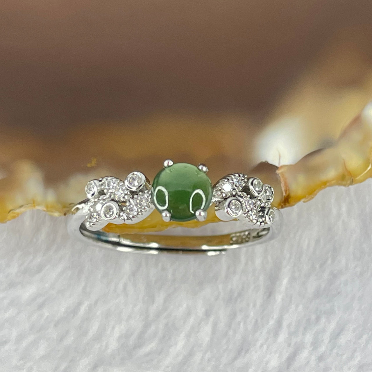 Natural Icy Green Jadeite In S925 Sliver Ring (Adjustable Size) 1.31g 4.5 by 2.5mm - Huangs Jadeite and Jewelry Pte Ltd