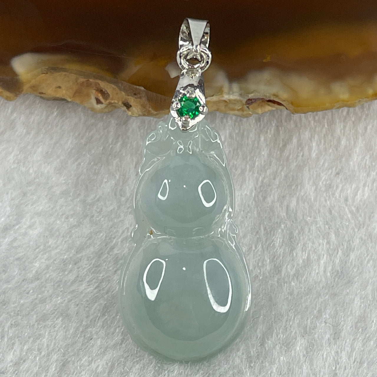 Natural Type A Semi Icy Lavender Jadeite Calabash Hulu Pendant in Stainless Steel Clasp 3.29g 26.8 by 13.9 by 5.7mm
