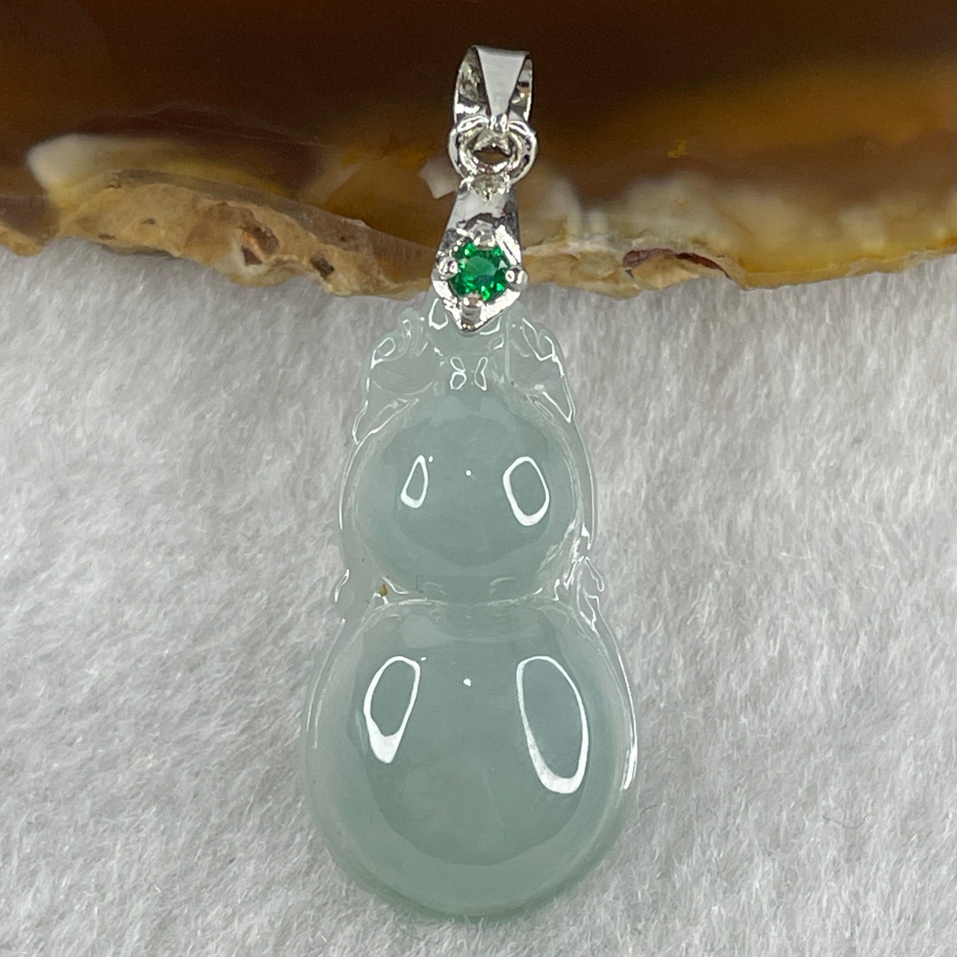 Natural Type A Semi Icy Lavender Jadeite Calabash Hulu Pendant in Stainless Steel Clasp 3.29g 26.8 by 13.9 by 5.7mm - Huangs Jadeite and Jewelry Pte Ltd