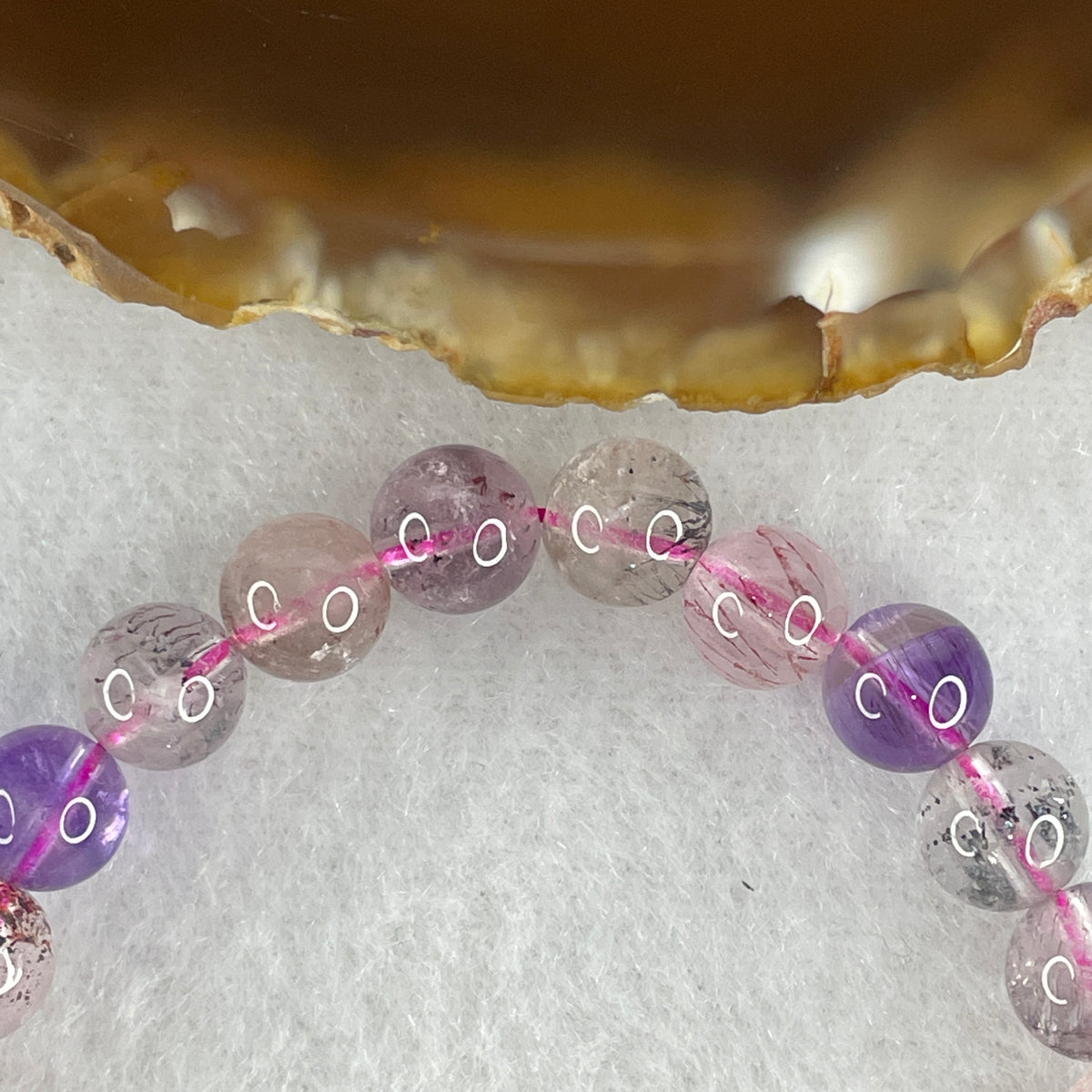 Certified Above Average Grade Natural Super 7 Crystal Beads Bracelet | 7.3mm Dainty Sacred 7-Mineral Synergy Power (13.03g | 15.5cm Petite Wrist Sizing | 26 Beads)
