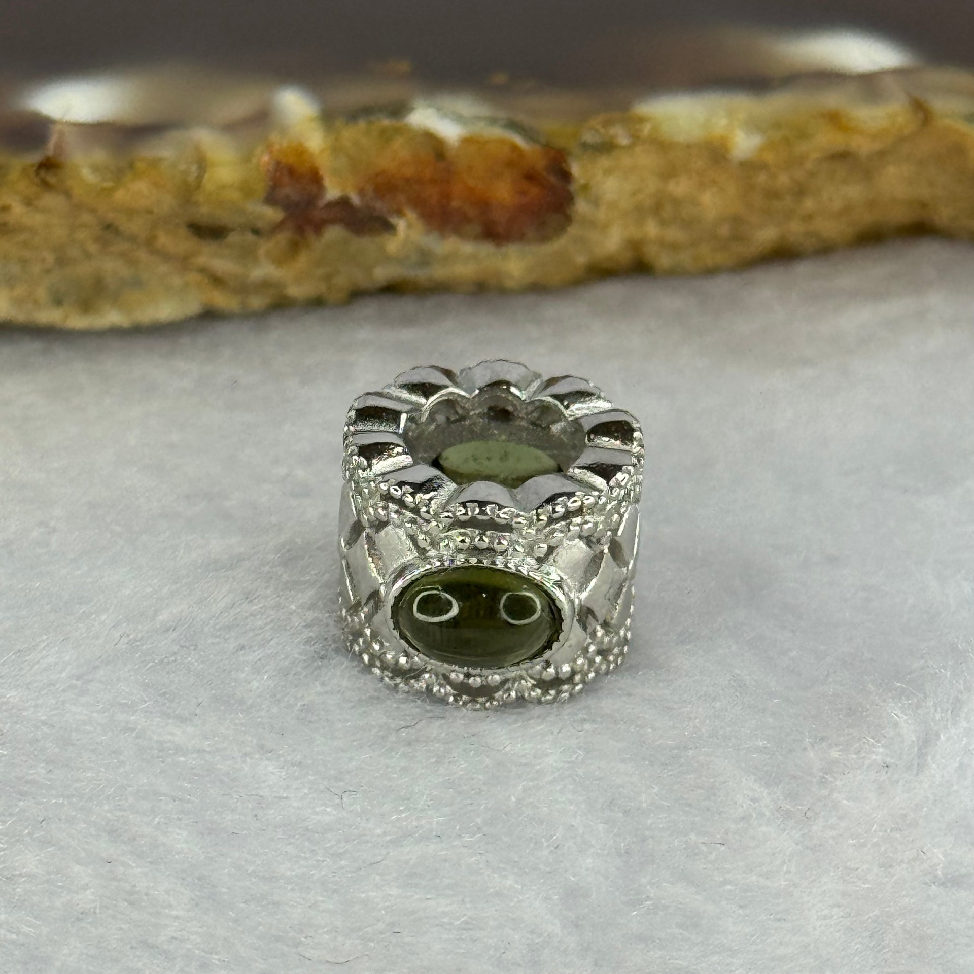 Natural Czech Republic Moldavite Meteorite Crystal in S925 Sliver Bracelet Charm 2.35g 15.1 by 11.5 by 9.3 / 6.0 by 3.5 by 2.0mm - Huangs Jadeite and Jewelry Pte Ltd