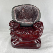 Natural Amethyst Cave with Wooden Stand 2,387.0g 153.2 by 143.7 by 165.0mm - Huangs Jadeite and Jewelry Pte Ltd