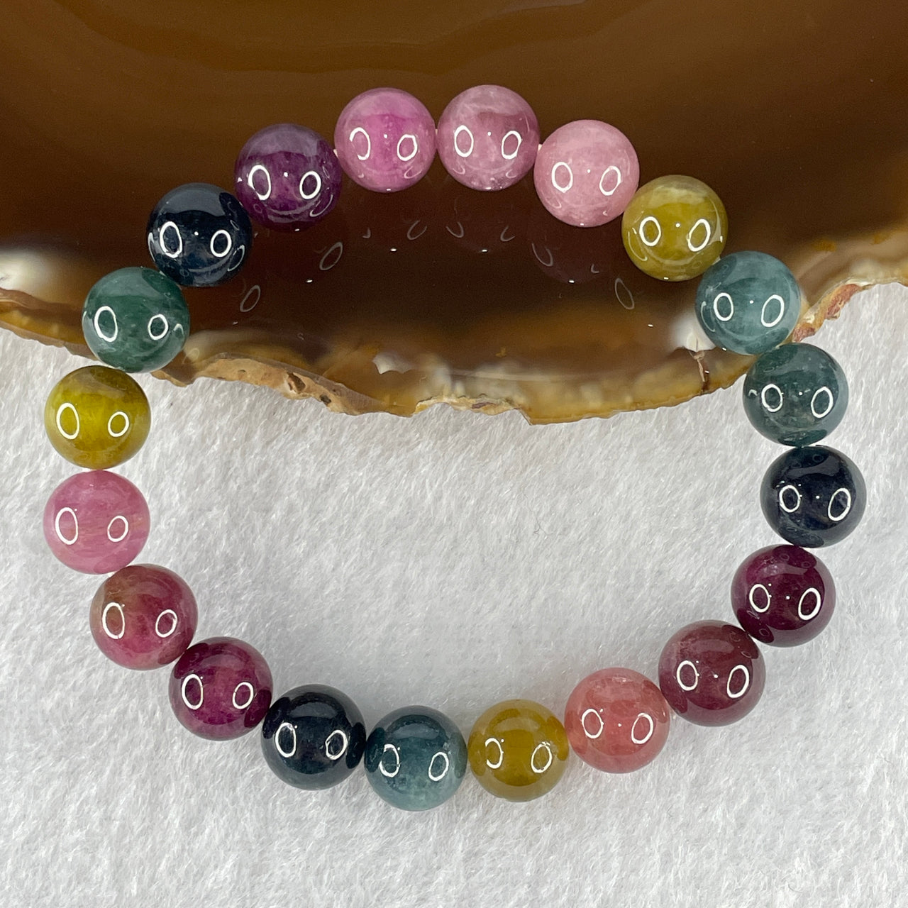 Above Average Grade Natural Intense Rainbow Tourmaline Crystal Beads Bracelet 20.30g 14cm 8.8mm 20 Beads