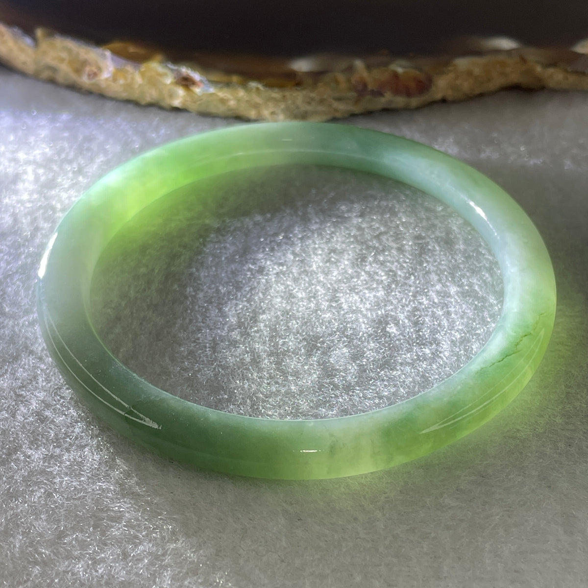 Natural Type A Light Green with Blueish Green Jadeite Flat Ding Dang Bangle 19.59g Inner Diameter 55.2mm 5.1 by 6.9mm (Perfect) - Huangs Jadeite and Jewelry Pte Ltd