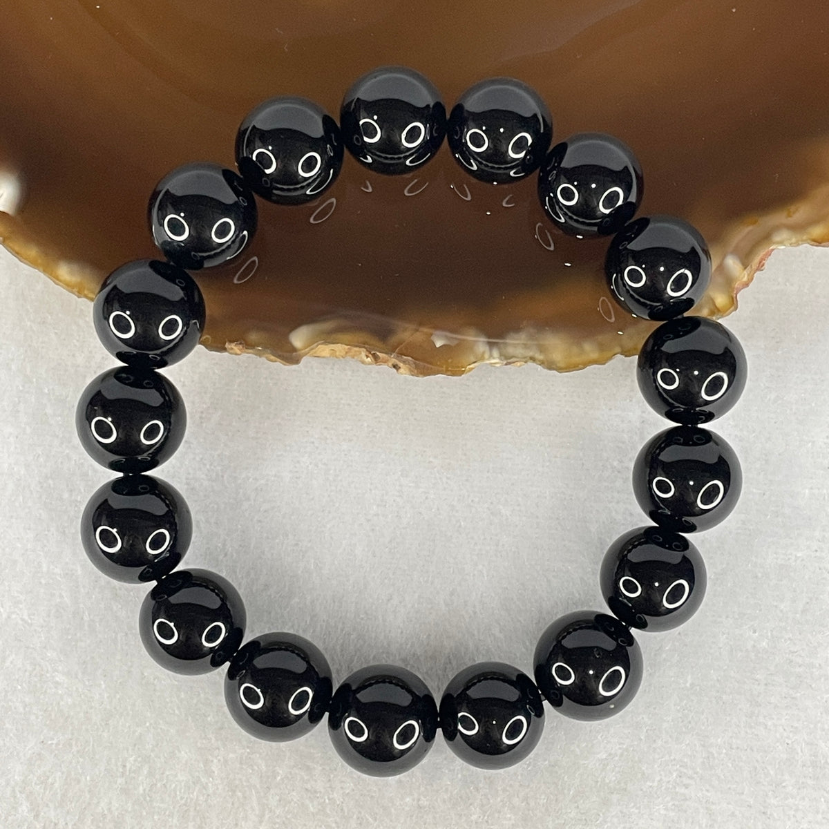 Certified Good Grade Natural Black Obsidian Beads Bracelet | 12.3mm Root Chakra Psychic Protection (37.64g | 17 Beads | 16.5cm)
