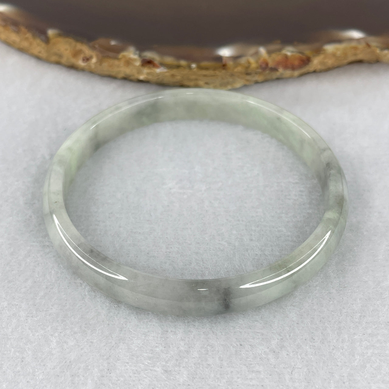 Certified Natural Type A Light Green & Wuji Grey Jadeite Bangle | Sleek Fine-Strand Round Court Silhouette | "Ink & Mint" Delicate Balance & Protection Bangle (15.84g 7.6x4.2mm | 52.4mm | Very Slight Internal Line)