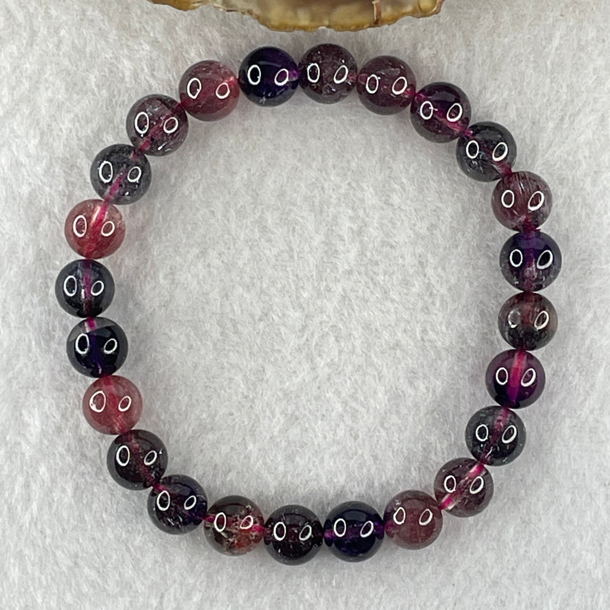 Very Very Good Grade Certified Natural Blackcurrant Super 7 Beads Bracelet | (17.56g | 16cm | 8.2mm x 24 Beads | "Seven Sacred Minerals" Intuition & Abundance Anchor, Feng Shui High-Vibration Power Bracelet) - Huangs Jadeite and Jewelry Pte Ltd