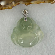 18K 750 White Gold Type A Icy Light Green Jadeite Milo Buddha with Diamonds Pendant 6.71g 26.6 by 28.0 by 6.0mm - Huangs Jadeite and Jewelry Pte Ltd