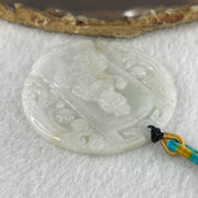 Natural Type A Faint Lavender Faint Green with Red Spots Jadeite Guan Yin Bodhisattva or Siṃhanāda Avalokiteśvara or Guanyin on Lion Roar Pendant 28.42g 51.0 by 5.6mm - Huangs Jadeite and Jewelry Pte Ltd