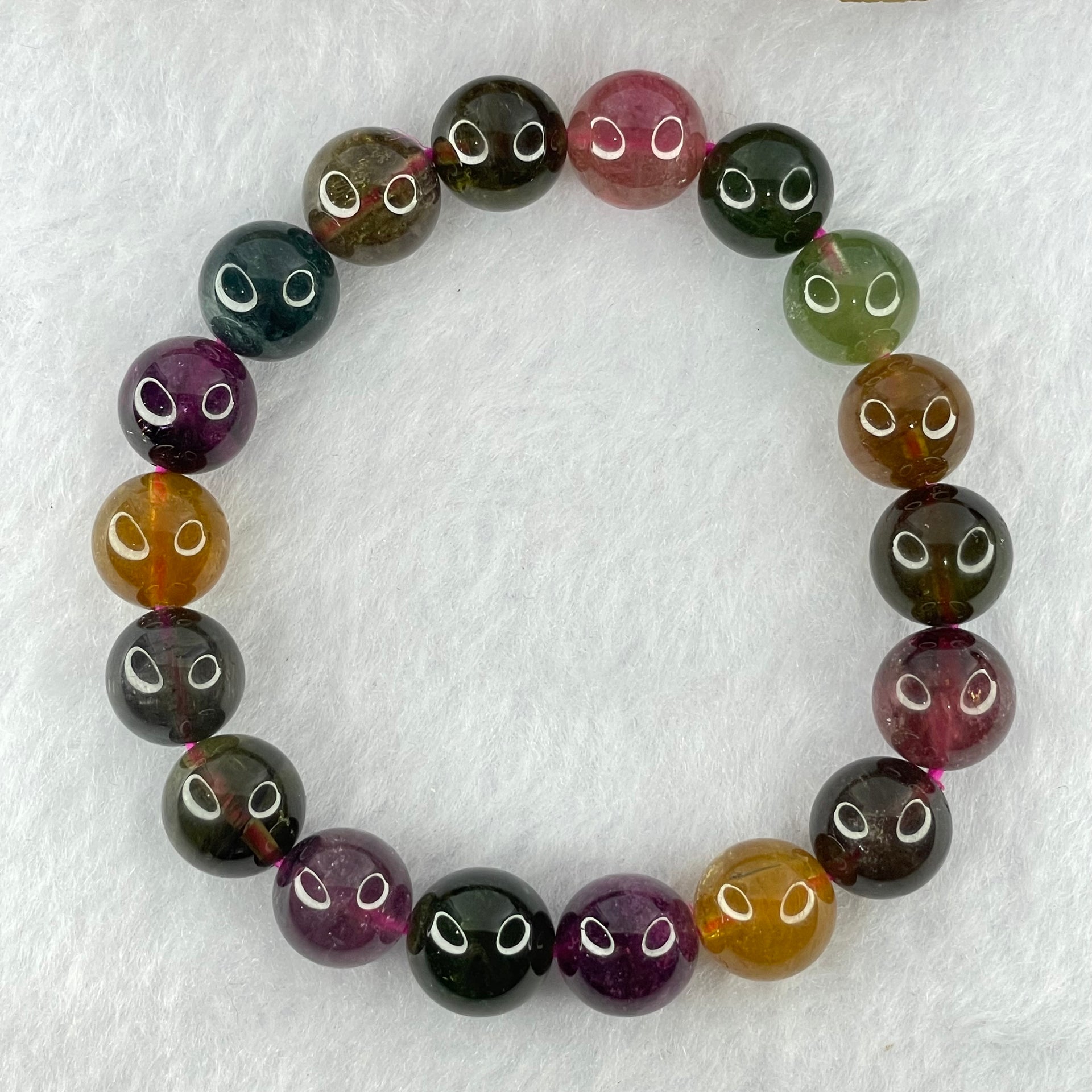 Natural Tourmaline Beads Bracelet 好的天然碧玺珠手链 30.80g 15.5cm 10.4mm 18 Beads - Huangs Jadeite and Jewelry Pte Ltd