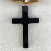 Type A Opaque Black Jadeite Cross Pendant 22.53g 64.7 by 41.6 by 7.7mm - Huangs Jadeite and Jewelry Pte Ltd