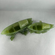 Natural Semi Icy Green Serpentine Double Boats Display 1,692.9g 287.0 by 121.0 by 130.0mm - Huangs Jadeite and Jewelry Pte Ltd