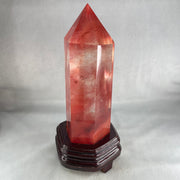 Cherry Quartz Tower with Wooden Stand Display 1733.9g 120.0 by 111.0 by 250.0mm - Huangs Jadeite and Jewelry Pte Ltd