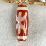 Natural Powerful Tibetan Old Oily Red White Agate One Eye Wood Element Dzi Bead Heavenly Master (Tian Zhu) 一眼木元素天珠 11.06g 38.2 by 13.6mm - Huangs Jadeite and Jewelry Pte Ltd