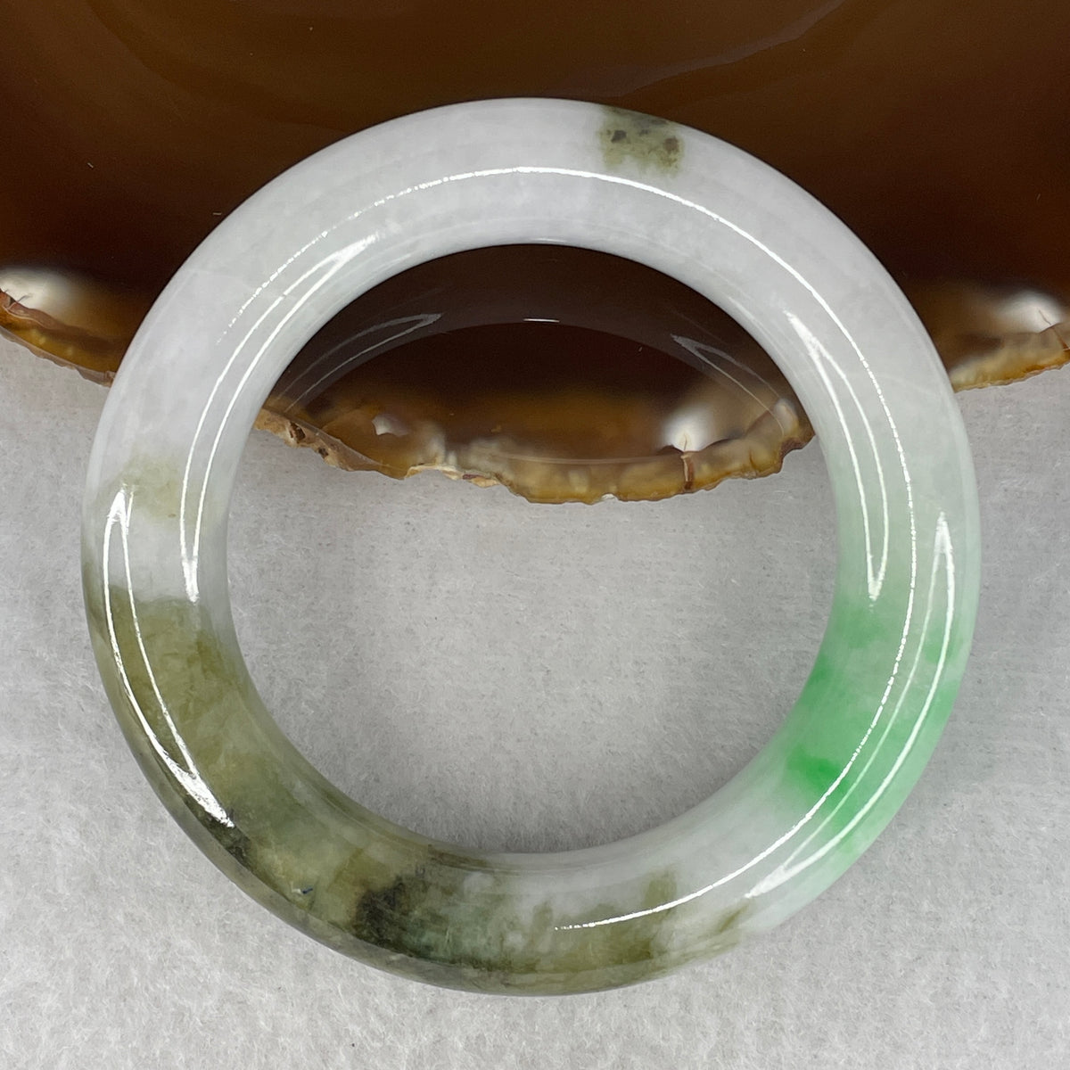 Natural Type A Jadeite Bangle | Full Round Lavender, Apple Green & Brown Piao Hua (73.81g | 51.7mm Inner Diameter | 11.8 x 12.0mm) (External Round, Internal Line)