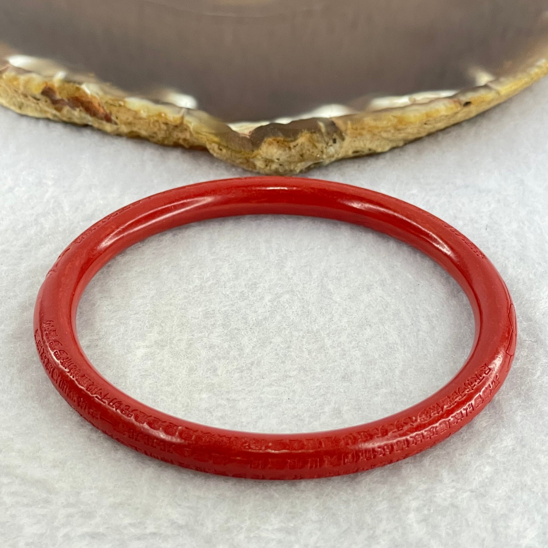 Natural Red Cinnabar Bangle with Inscription Inner Diameter 59.6mm 17.34g 6.3 by 6.3mm - Huangs Jadeite and Jewelry Pte Ltd