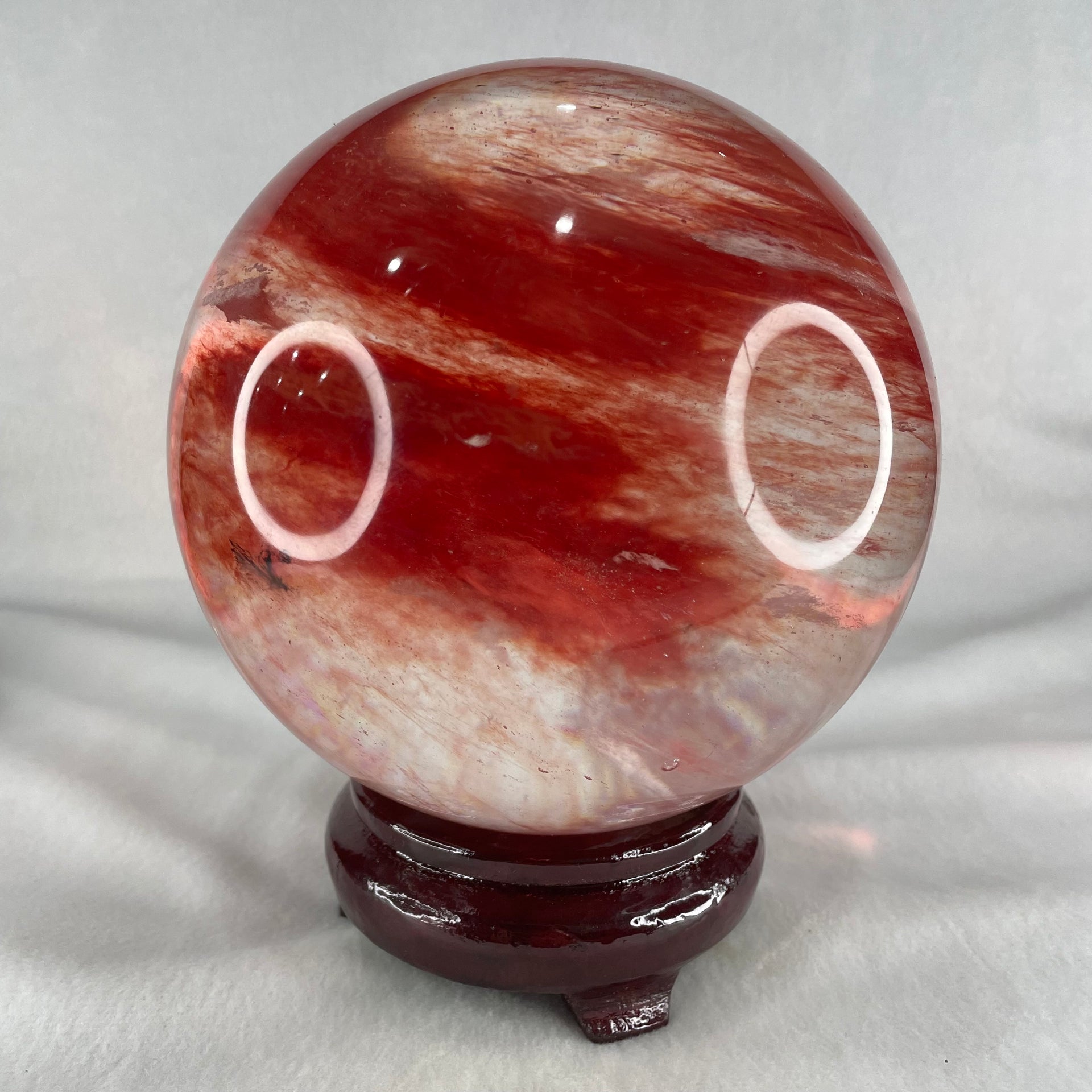 Cherry Quartz Sphere Ball with Wooden Stand 3,320.5g 145.0 by 170.0mm - Huangs Jadeite and Jewelry Pte Ltd