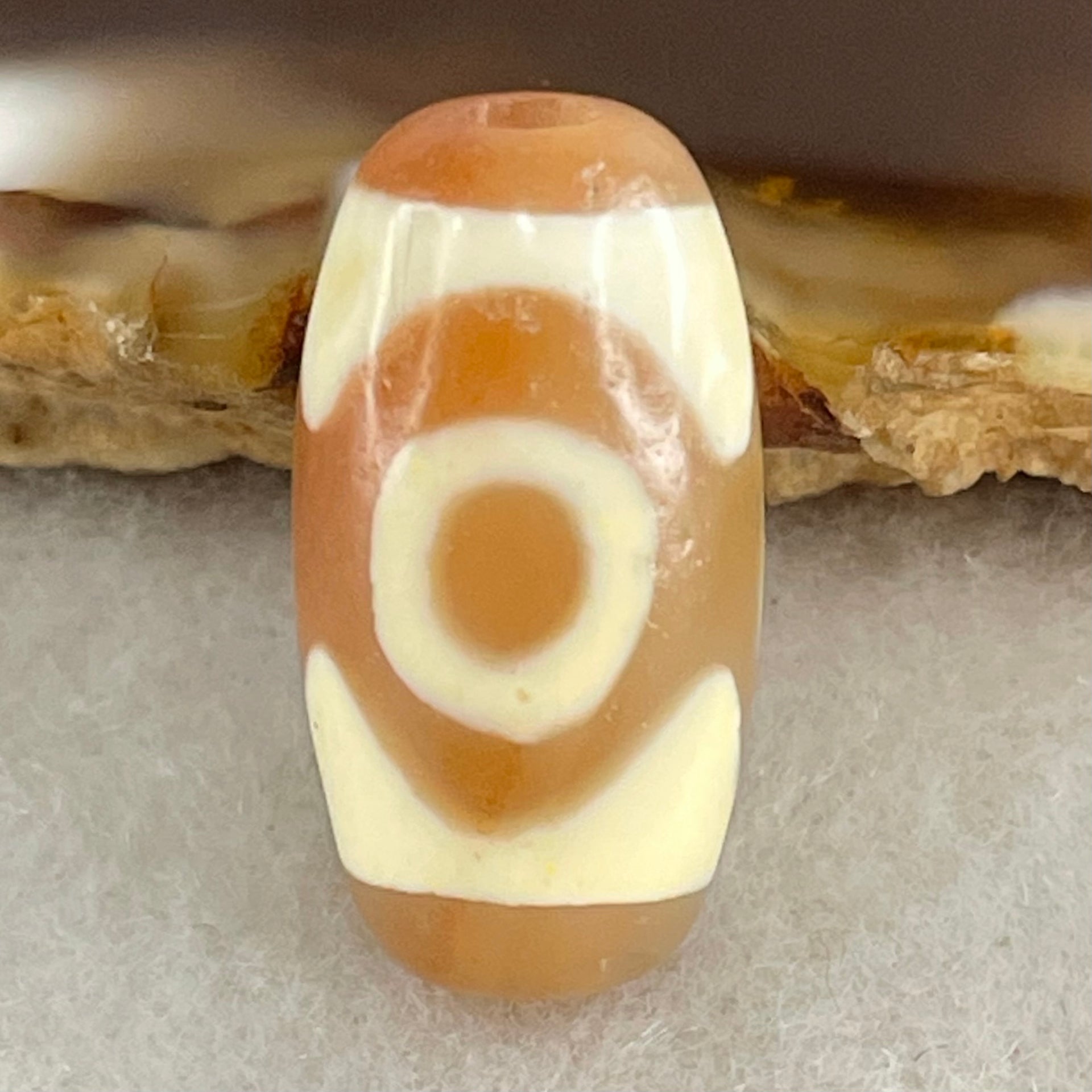 Natural Powerful Tibetan Old Oily Agate 3 Eyes Dzi Bead Heavenly Master (Tian Zhu) 三眼天诛 2.90g 19.5 by 10.2mm - Huangs Jadeite and Jewelry Pte Ltd
