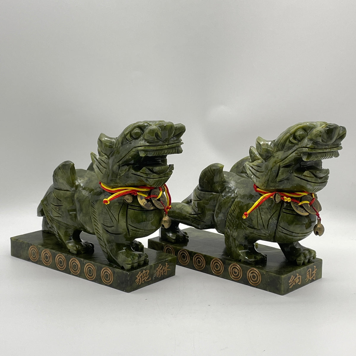 Natural Dark Green Serpentine Pixiu Pair | Sovereign Imperial Feng Shui Guardians | Ultimate Wealth Manifestation, Asset Protection & Corporate Fortune Statues (5,559.9g 75x195x170mm)